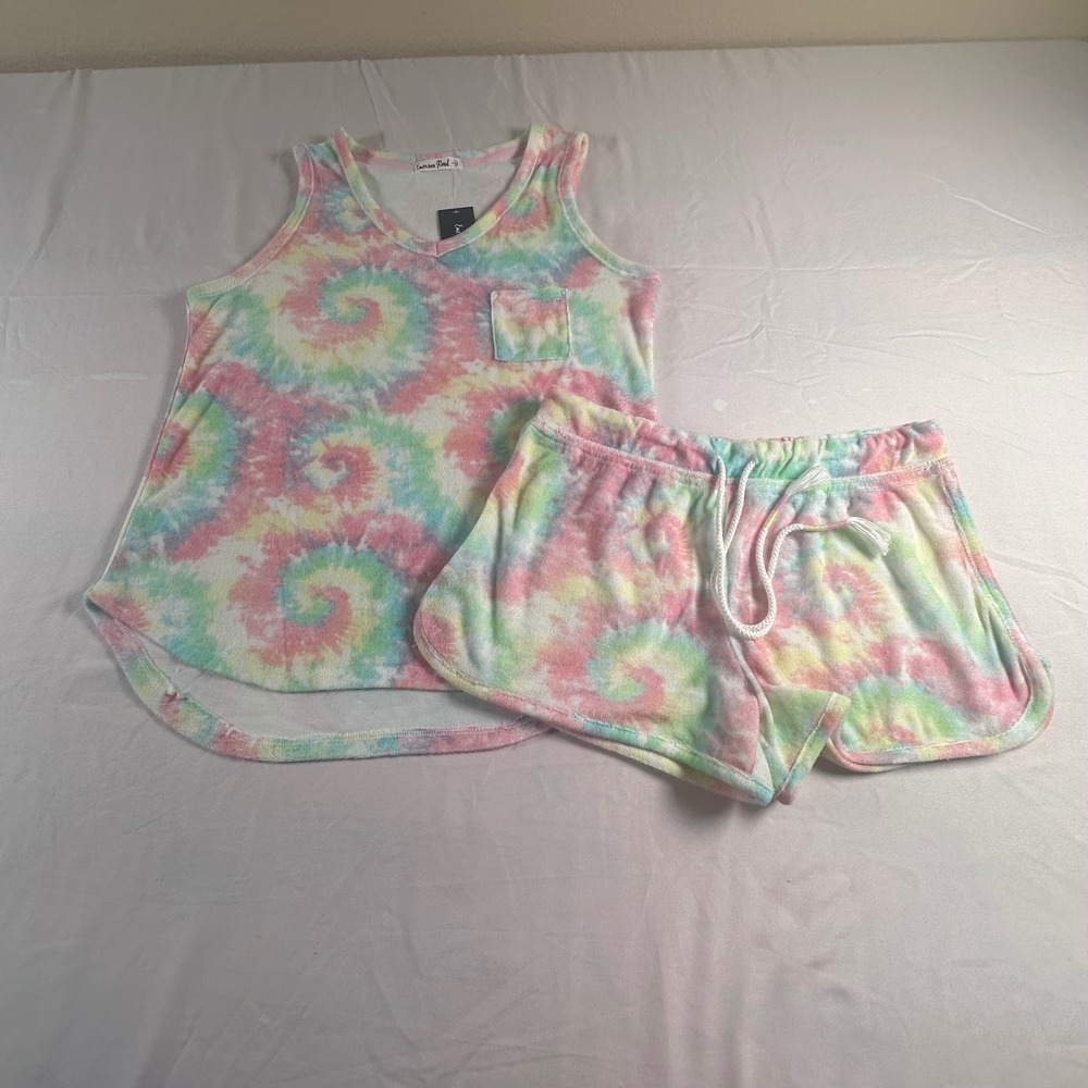 Emerson Road Women's Pastel Tie Dye Pajama Set Tank Shorts 2 Piece Small NWT